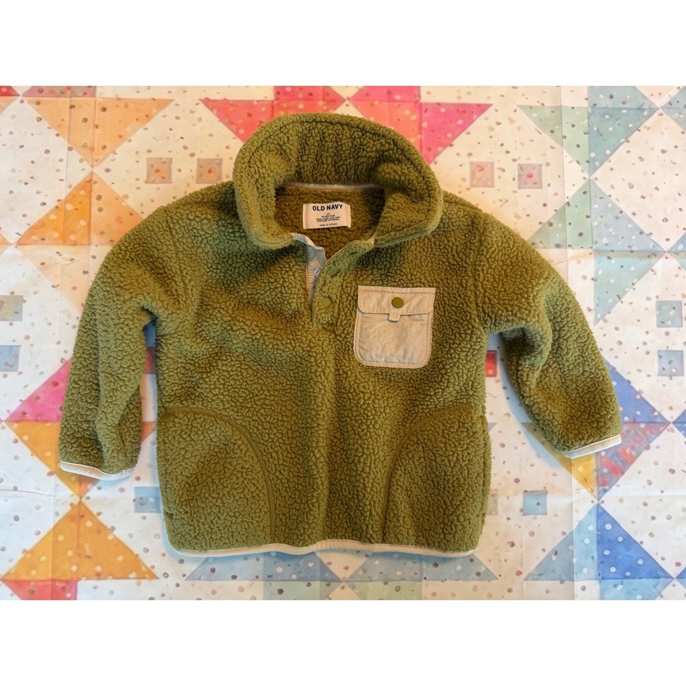 Old Navy Toddler 2T Olive Green Sherpa Fleece Pullover Snap Neck Jacket 0940